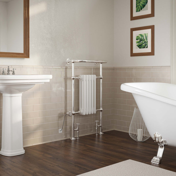 Arundel - White Traditional Dual Fuel Towel Rail H963mm x W538mm Thermostatic - Floor Standing