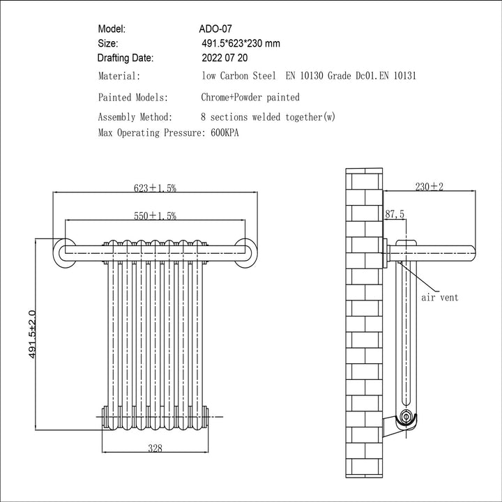 Aydon - Traditional Towel Radiator - H491mm x W623mm
