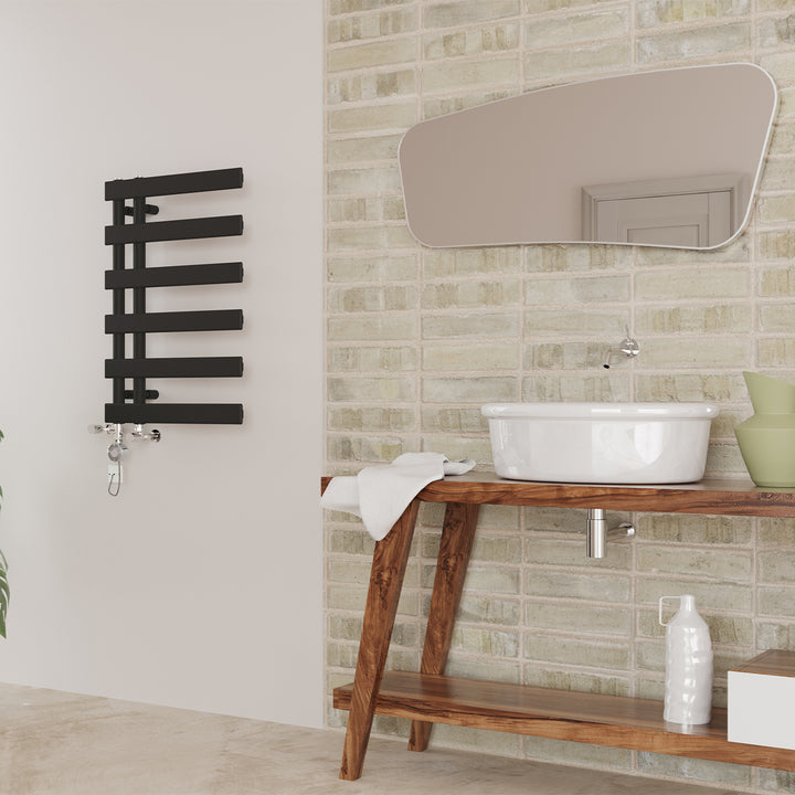 Agar - Black Dual Fuel Towel Rail H748mm x W500mm Thermostatic