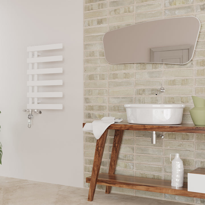 Agar - White Dual Fuel Towel Rail H748mm x W500mm Thermostatic