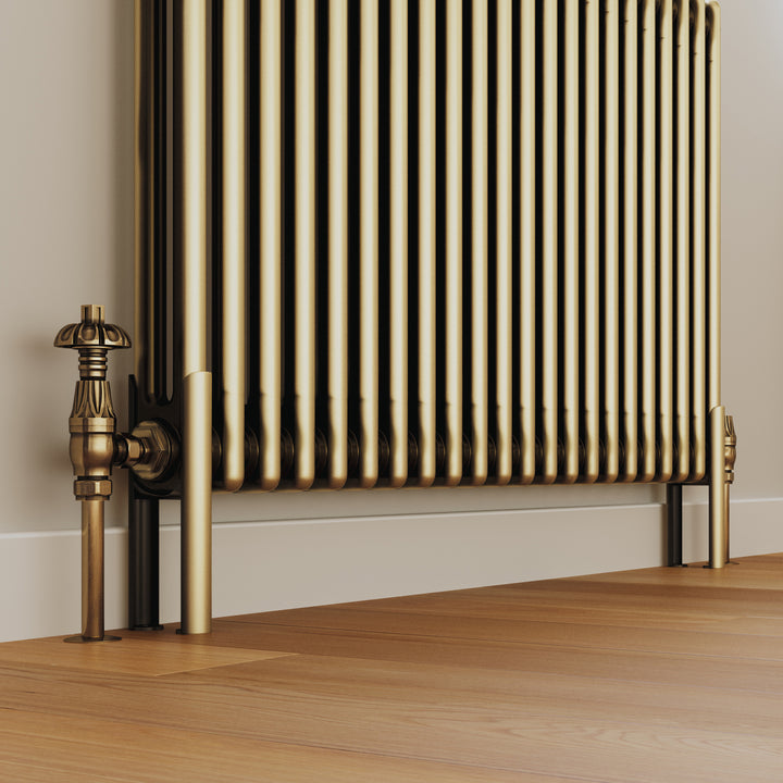 Alpha - Antique Brass Column Radiator H600mm x W592mm 2 Column - Feet Included