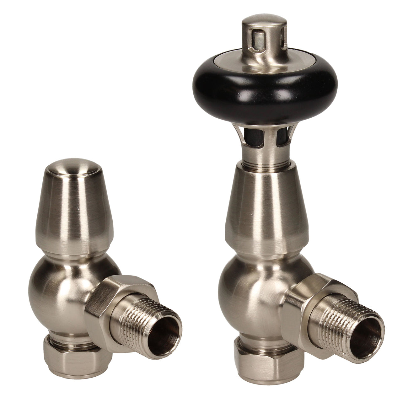 Bentley Tradtional - Silver Nickel Thermostatic Radiator Valve & Lockshield Angled 15mm