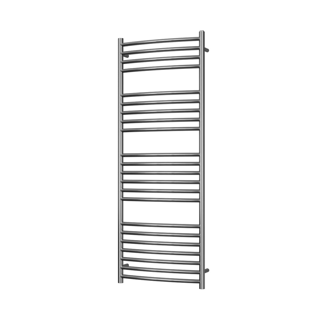 Aston stainless steel heated towel rail, 1400mm x 500mm curved bathroom radiator