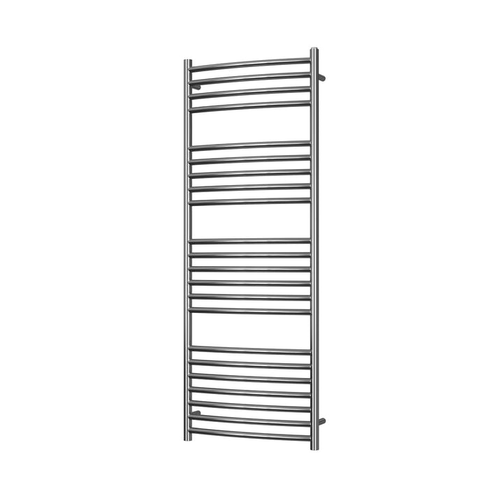 Aston stainless steel heated towel rail, 1400mm x 500mm curved bathroom radiator