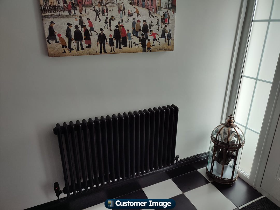 UK Radiators - Alpha Black 3 Column Radiator 600mm x 999mm installed in hallway