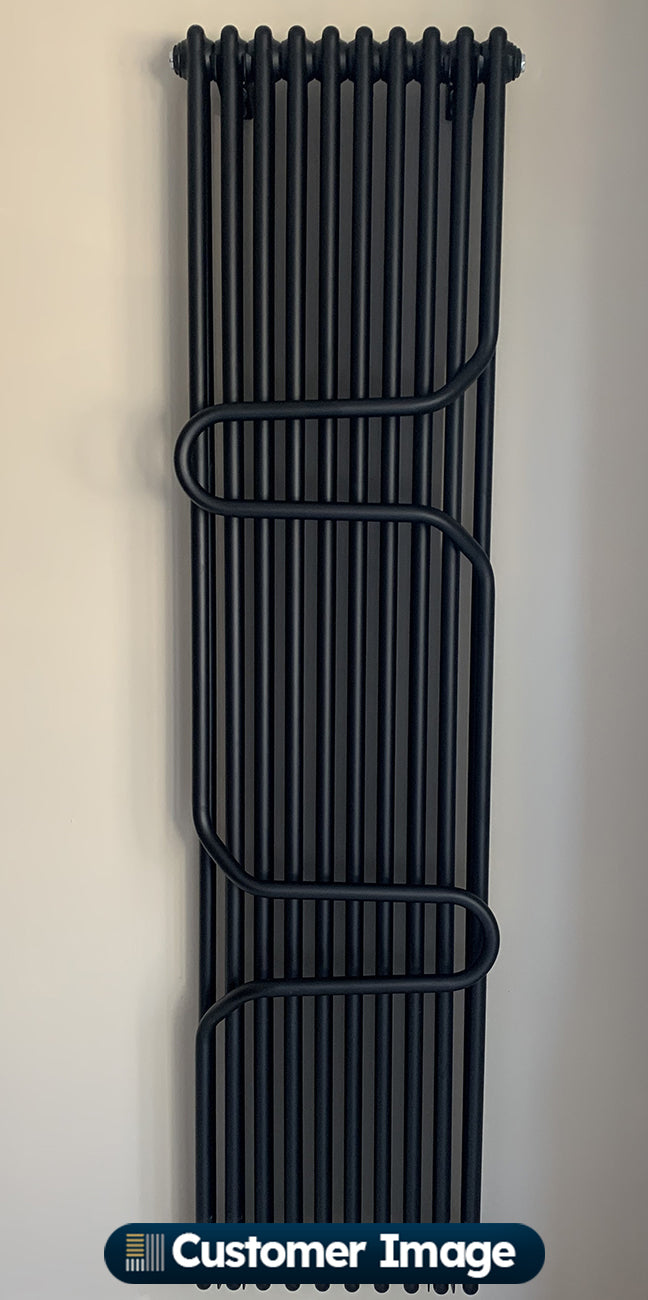 Alpha - Black Vertical Towel Bar Column Radiator H1800mm x W460mm 2 Column - Feet Included