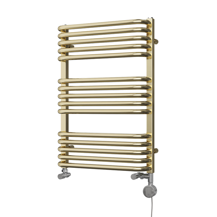 Crossmoor - Polished Brass Dual Fuel Towel Rail H736mm x W500mm Thermostatic