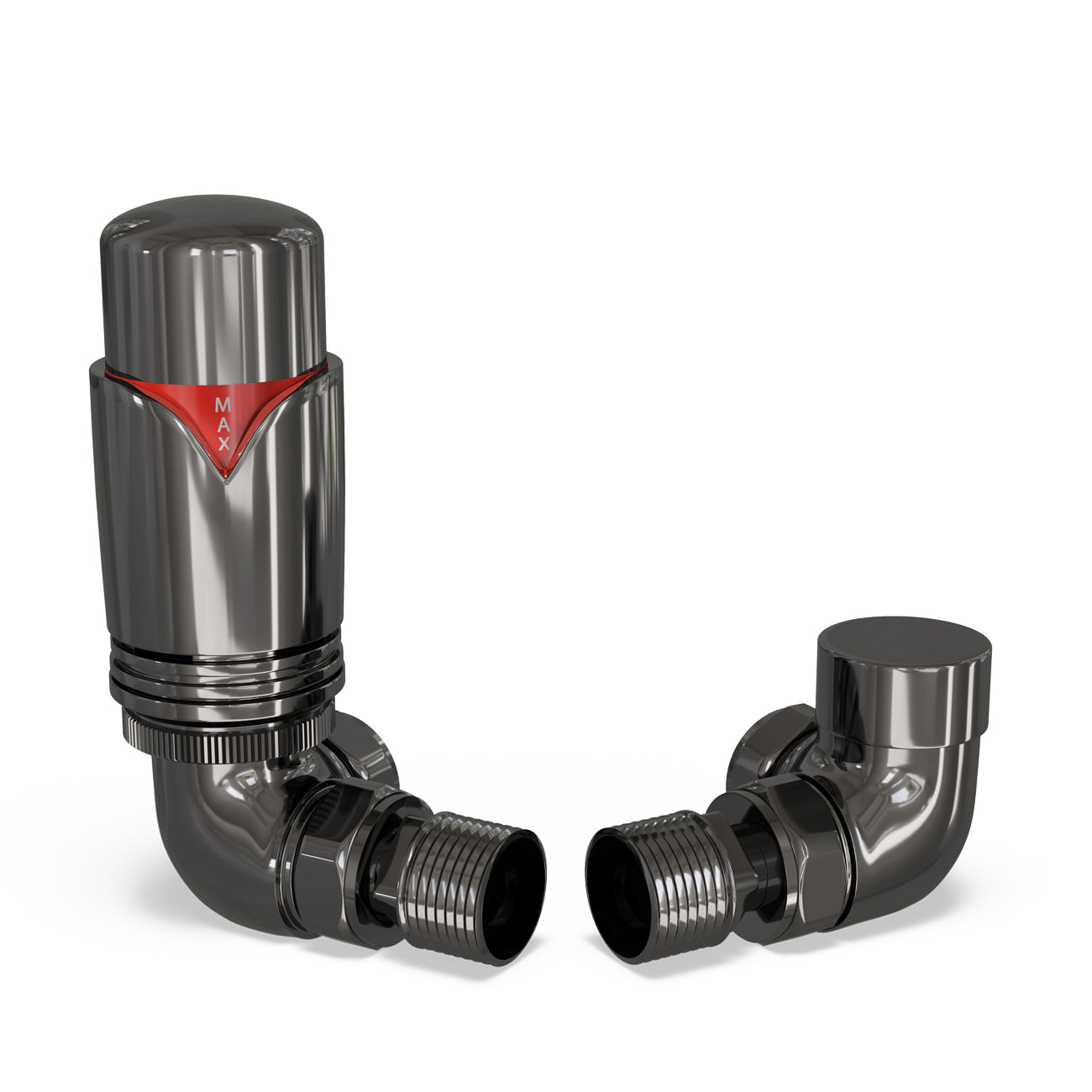 Derry Bold - Black Nickel Thermostatic Radiator Valve & Lockshield Corner 15mm