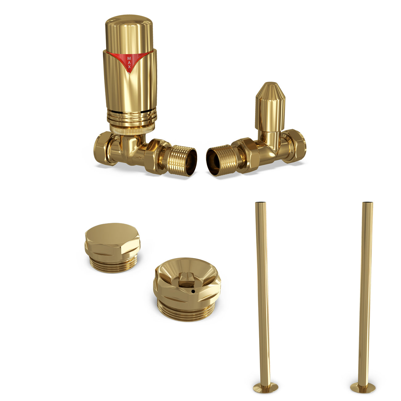 Derry Bold - Thermostatic Radiator Valve & Accessory Kit - Polished Brass Straight 15mm