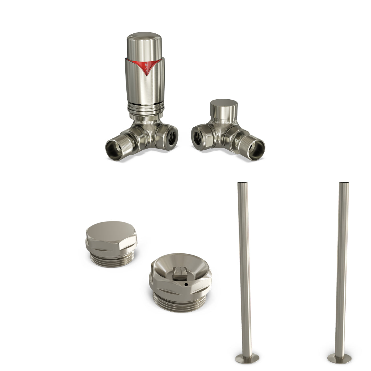Derry Bold - Thermostatic Radiator Valve & Accessory Kit - Silver Nickel Corner 15mm