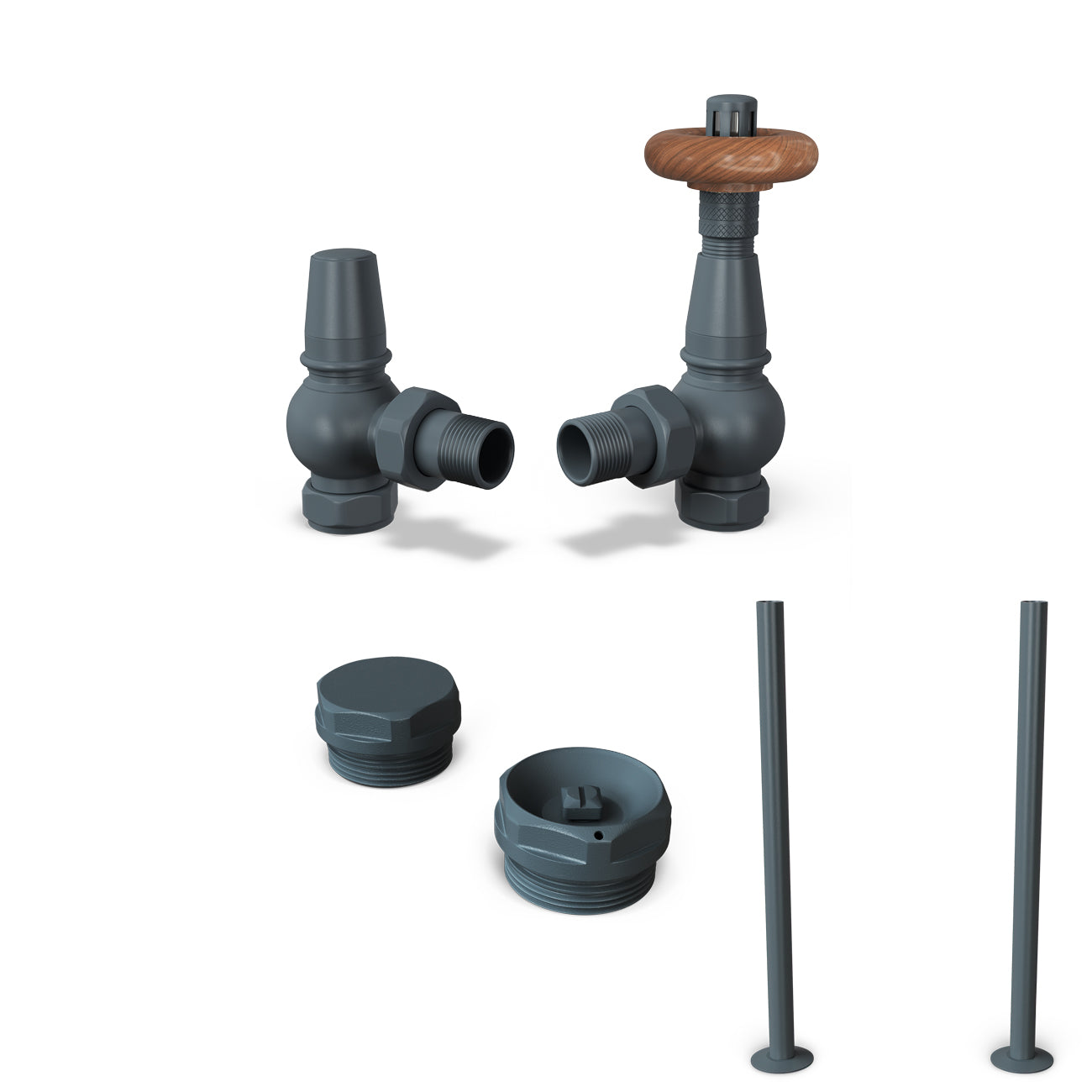 Derry Traditional - Anthracite Thermostatic Radiator Valve & Installation Kit Angled 15mm