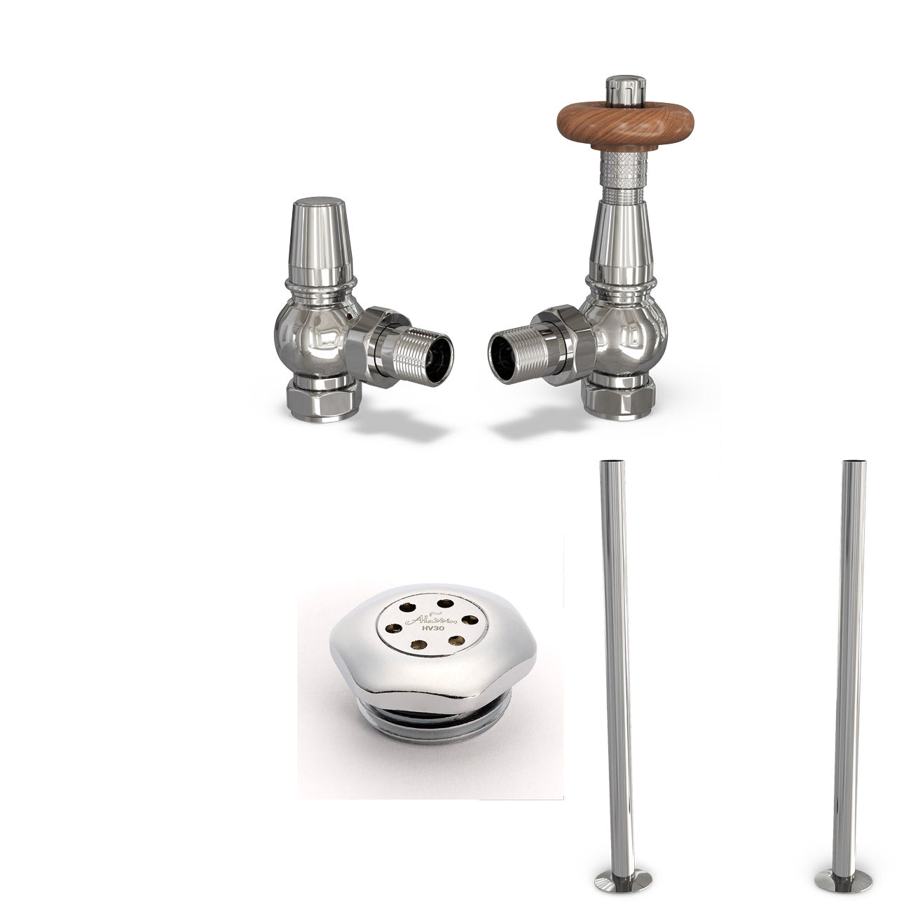 Derry Traditional - Thermostatic Radiator Valve & Accessory Kit - Chrome Angled 15mm