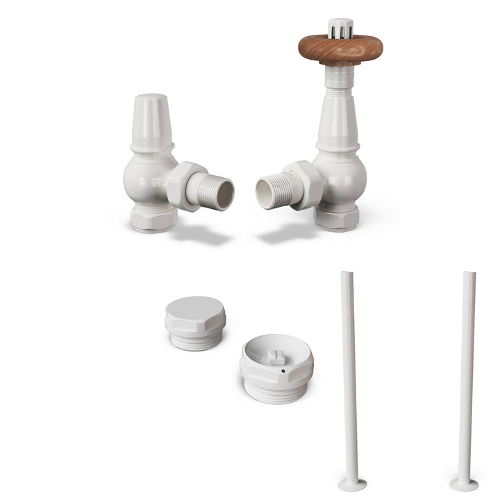 Derry Traditional - Thermostatic Radiator Valve & Accessory Kit - White Angled 15mm