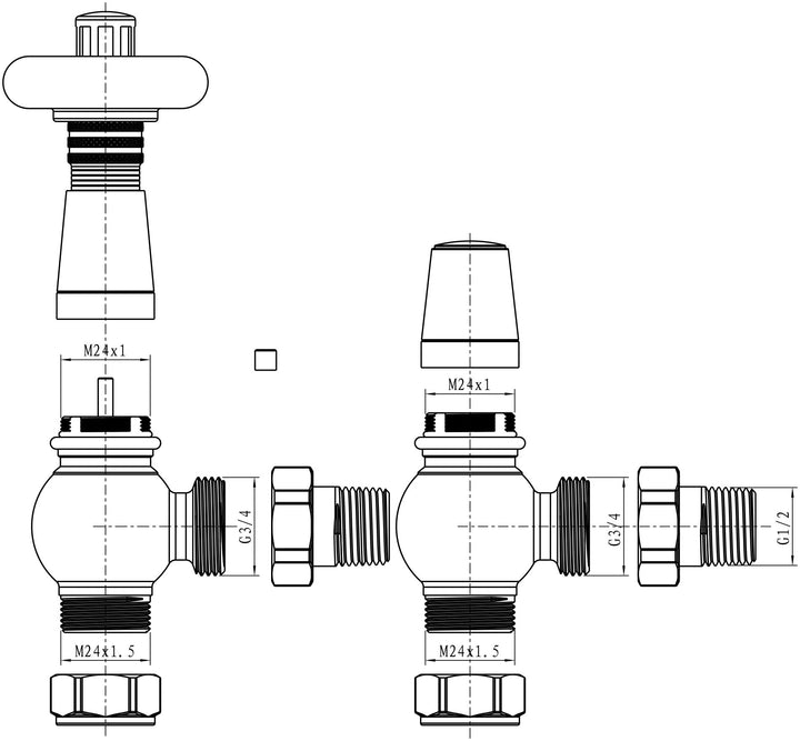 Derry Traditional - Black Thermostatic Radiator Valve & Lockshield Angled 8mm