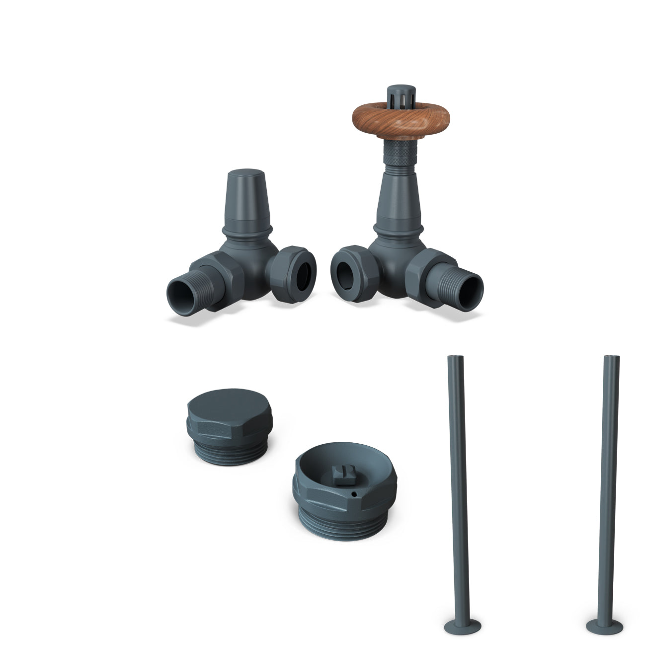 Derry Traditional - Anthracite Thermostatic Radiator Valve & Installation Kit Corner 15mm