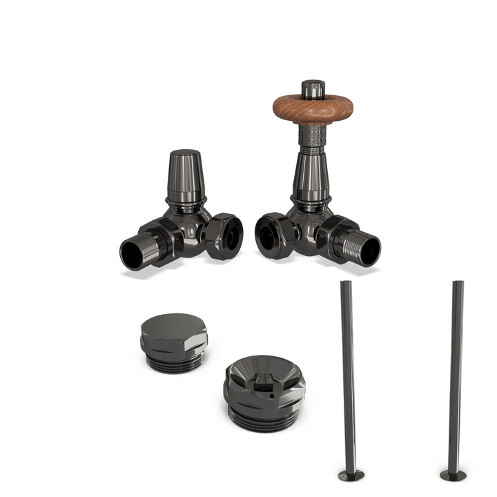 Derry Traditional - Thermostatic Radiator Valve & Accessory Kit - Black Nickel Corner 15mm