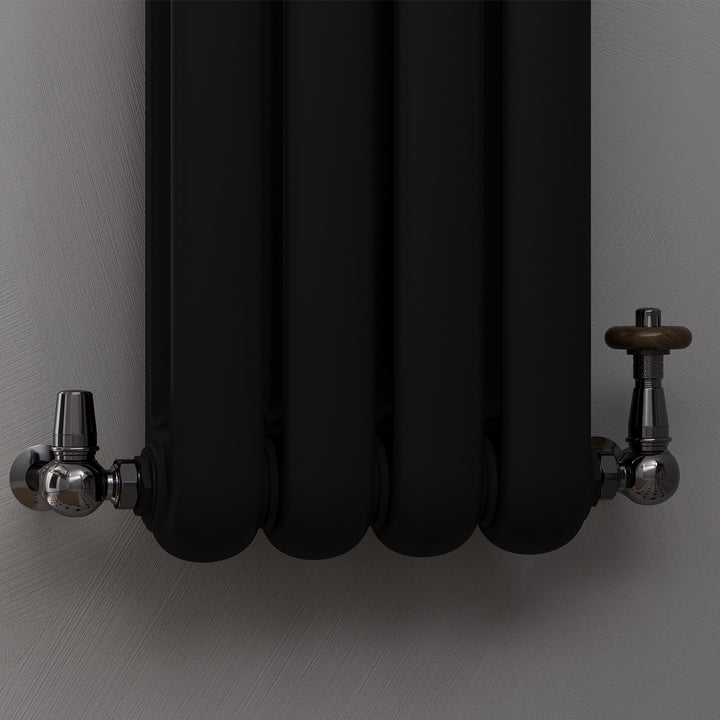 Derry Traditional - Black Nickel Thermostatic Radiator Valve & Lockshield Corner 15mm