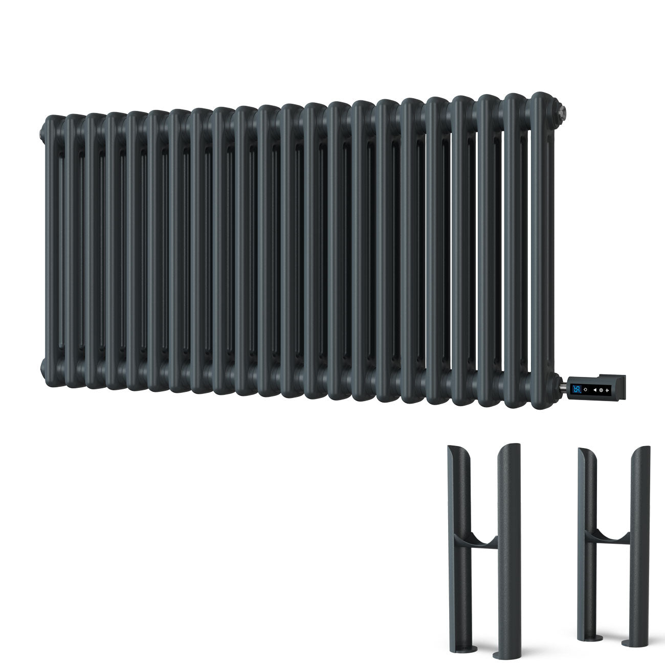 Alpha - Anthracite Column Electric Radiator H500mm x W988mm 2 Column 900w Thermostatic WIFI - Feet Included