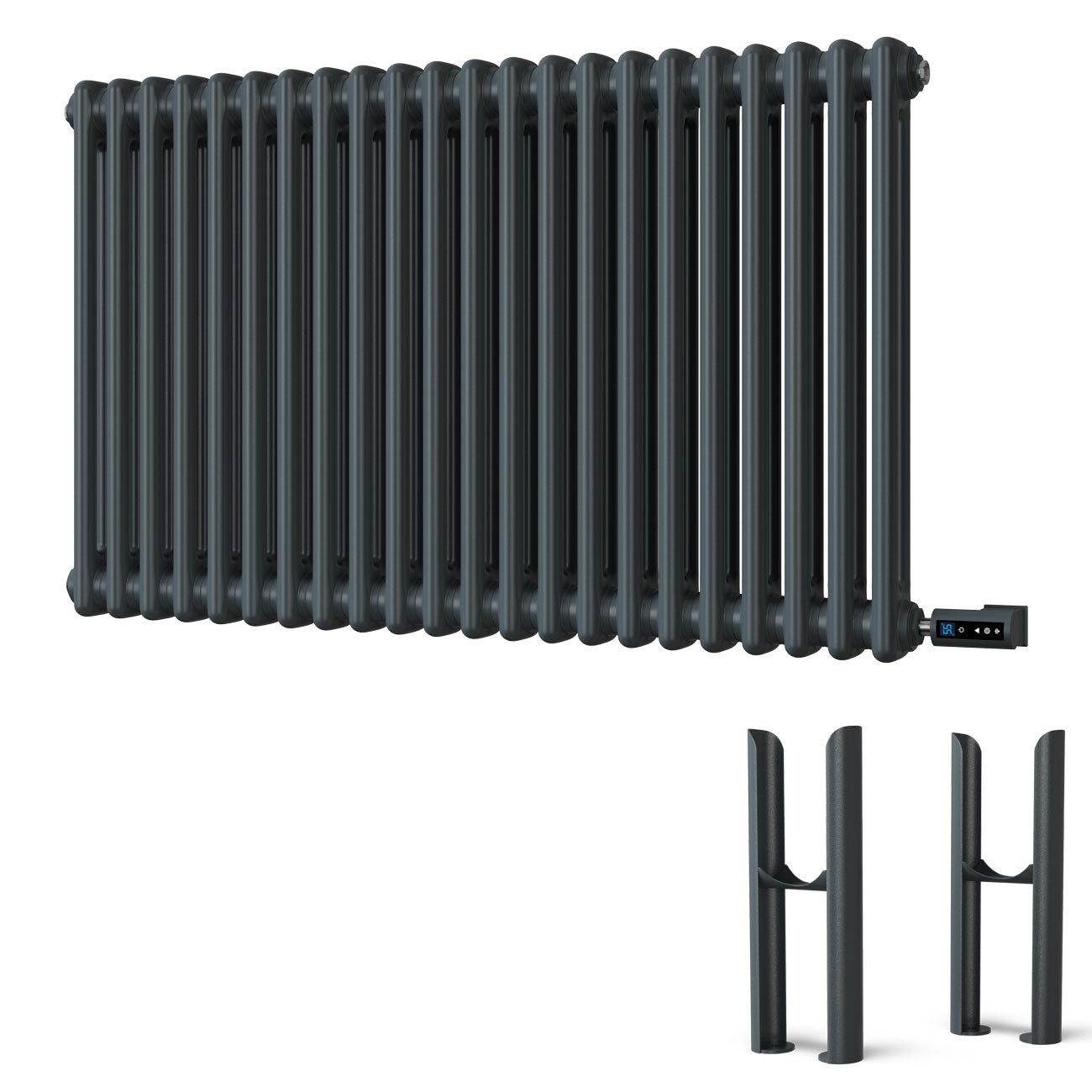 Alpha - Anthracite Column Electric Radiator H600mm x W988mm 2 Column 900w Thermostatic WIFI - Feet Included