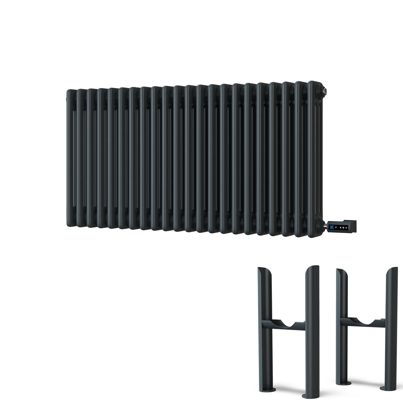 Alpha - Anthracite Column Electric Radiator H500mm x W999mm 3 Column 1200w Thermostatic WIFI - Feet Included