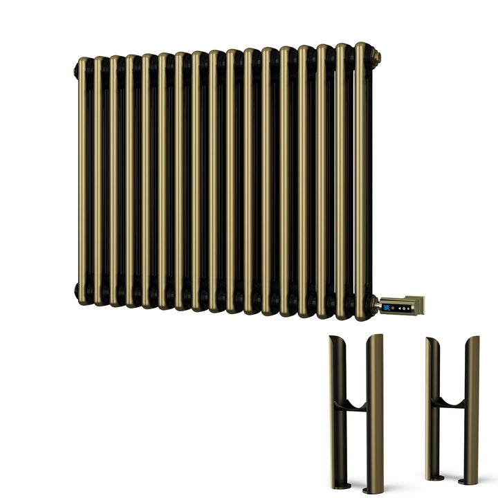 Alpha - Antique Brass Column Electric Radiator H600mm x W768mm 2 Column 700w Thermostatic WIFI - Feet Included