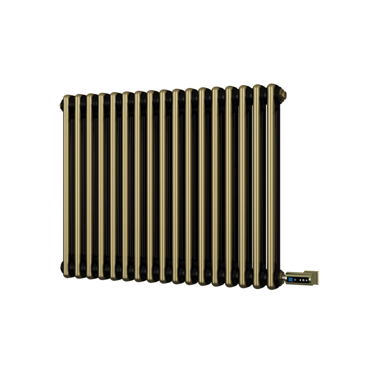 Alpha - Antique Brass Column Electric Radiator H600mm x W768mm 2 Column 700w Thermostatic WIFI