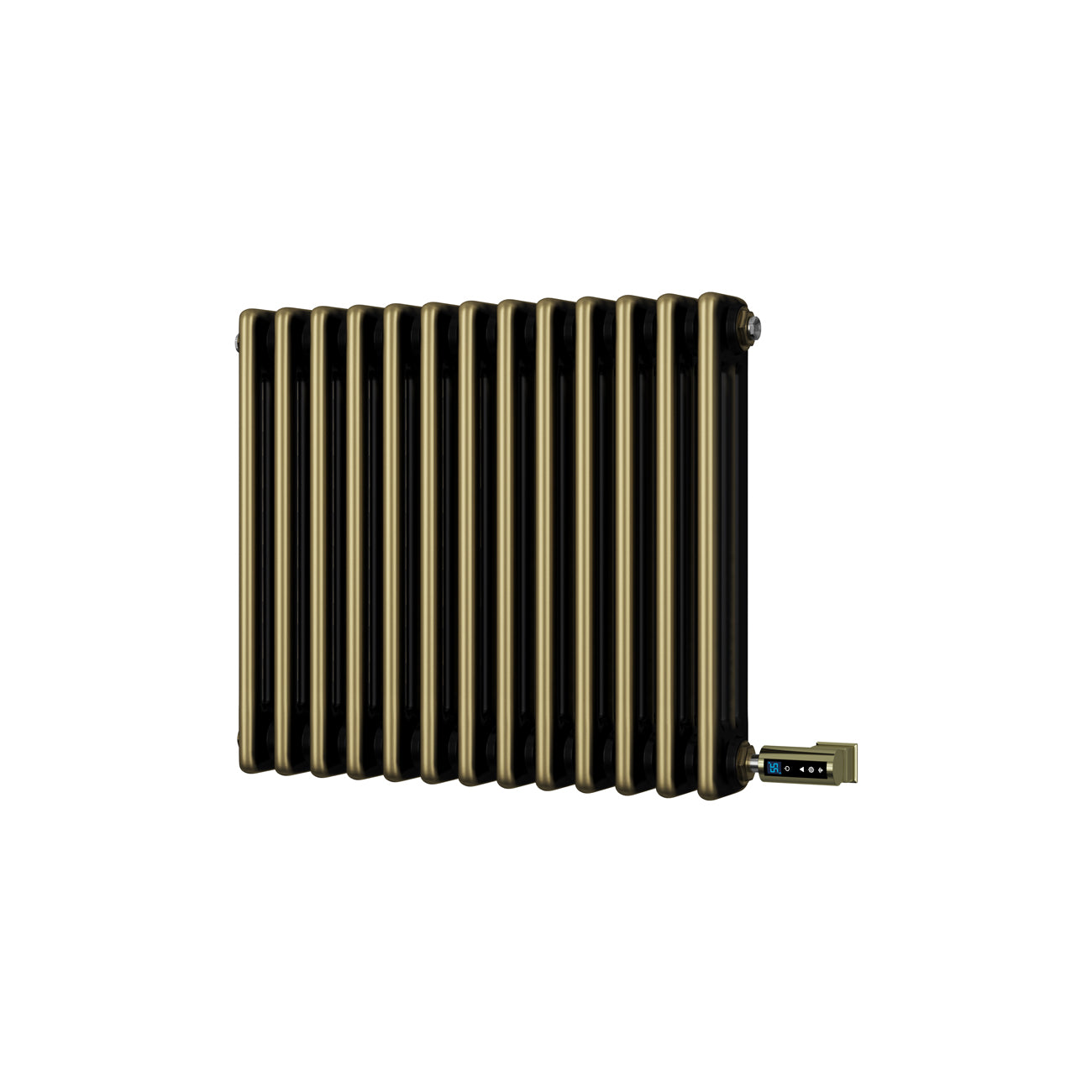 Alpha - Antique Brass Column Electric Radiator H500mm x W599mm 3 Column 600w Thermostatic WIFI