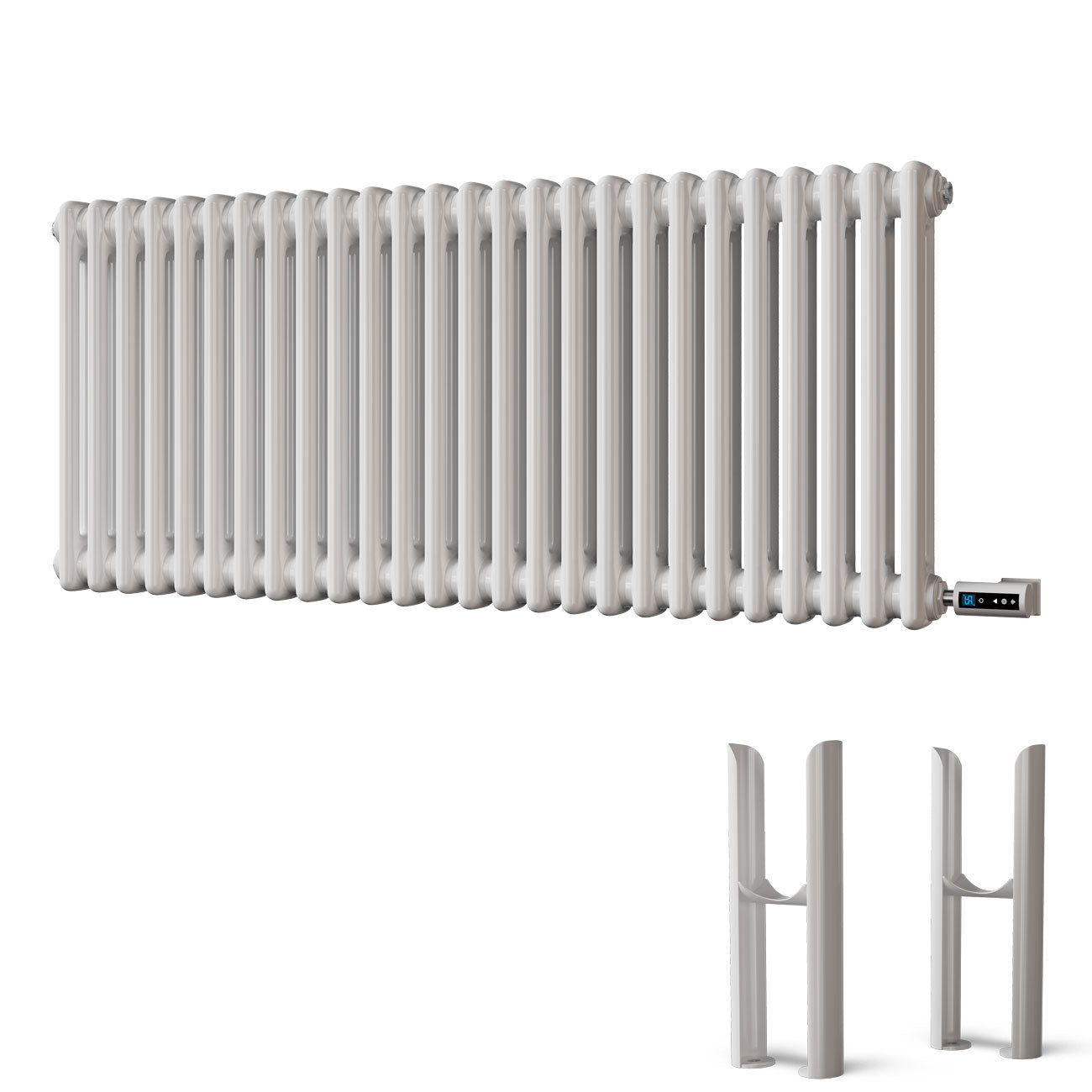 Alpha - White Column Electric Radiator H500mm x W1164mm 2 Column 1500w Thermostatic WIFI - Feet Included