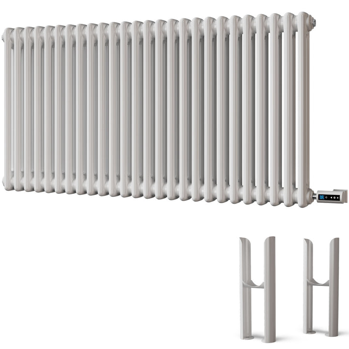 Alpha - White Column Electric Radiator H600mm x W1164mm 2 Column 1200w Thermostatic WIFI - Feet Included