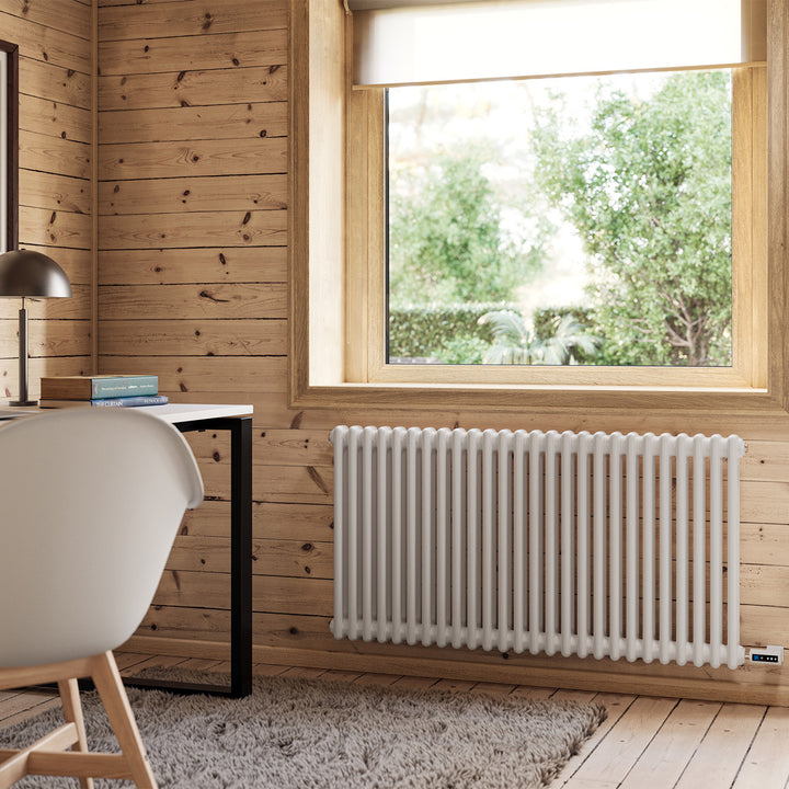 Alpha - White Column Electric Radiator H600mm x W1164mm 2 Column 1200w Thermostatic WIFI - Feet Included