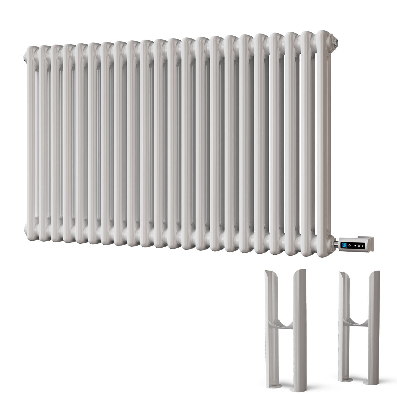 Alpha - White Column Electric Radiator H600mm x W988mm 2 Column 900w Thermostatic WIFI - Feet Included