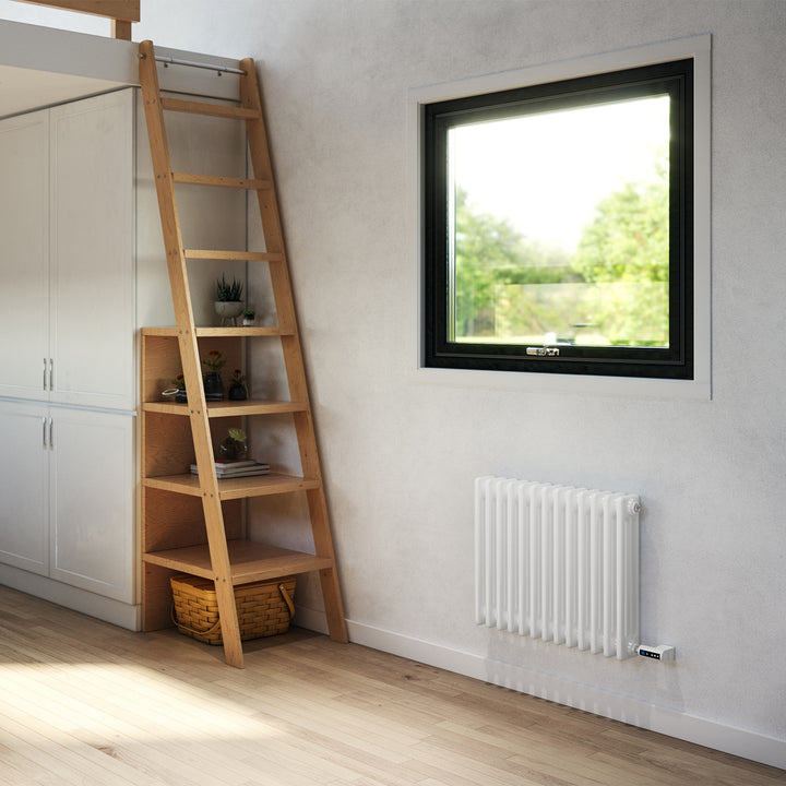 Alpha - White Column Electric Radiator H500mm x W599mm 3 Column 600w Thermostatic WIFI- Feet Included