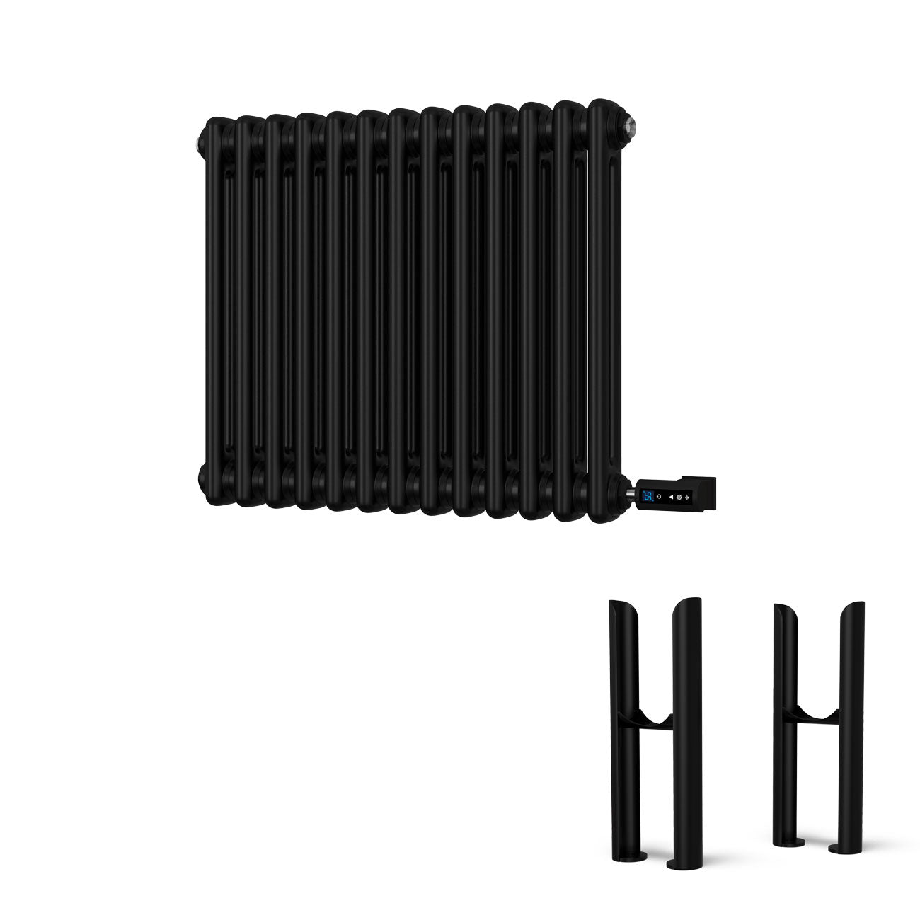 Alpha - Black Column Electric Radiator H500mm x W592mm 2 Column 300w Thermostatic WIFI - Feet Included