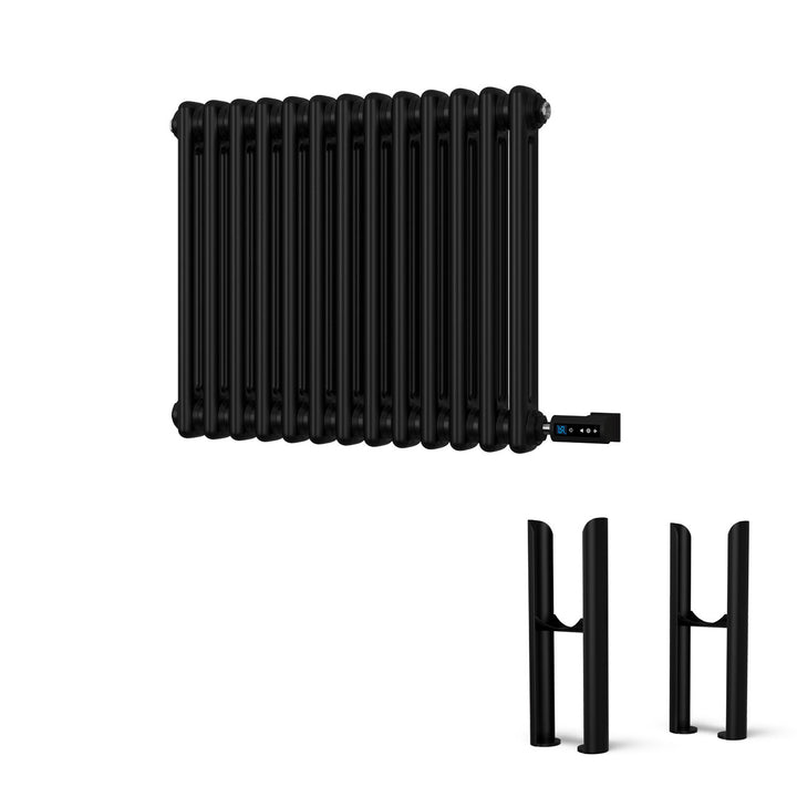 Alpha - Black Column Electric Radiator H500mm x W592mm 2 Column 300w Thermostatic WIFI - Feet Included