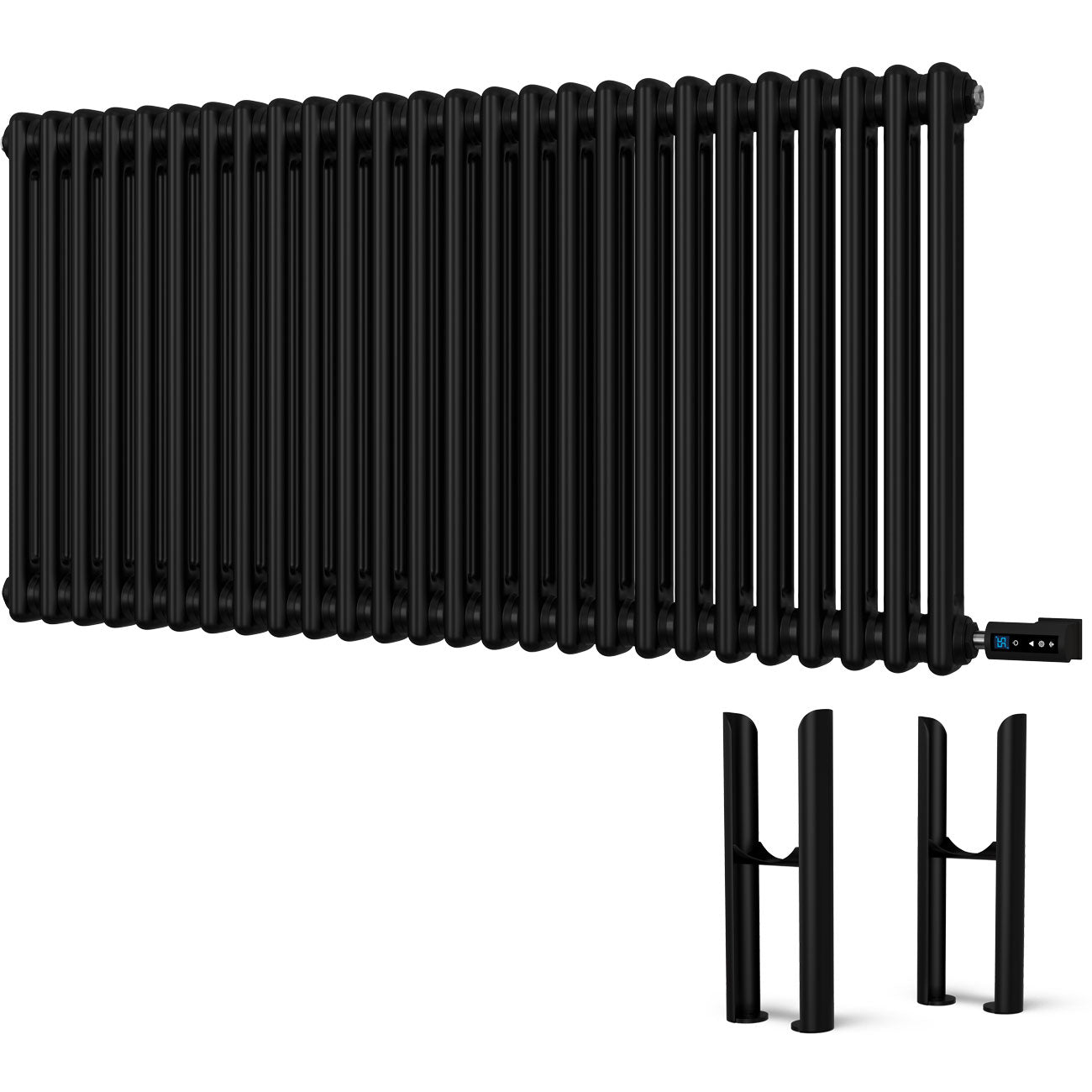 Alpha - Black Column Electric Radiator H600mm x W1164mm 2 Column 1200w Thermostatic WIFI - Feet Included