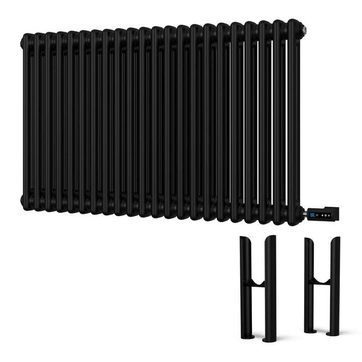 Alpha - Black Column Electric Radiator H600mm x W988mm 2 Column 900w Thermostatic WIFI - Feet Included