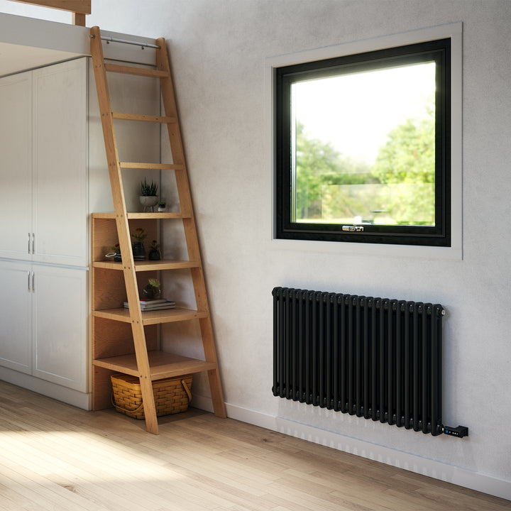 Alpha - Black Column Electric Radiator H600mm x W988mm 2 Column 900w Thermostatic WIFI