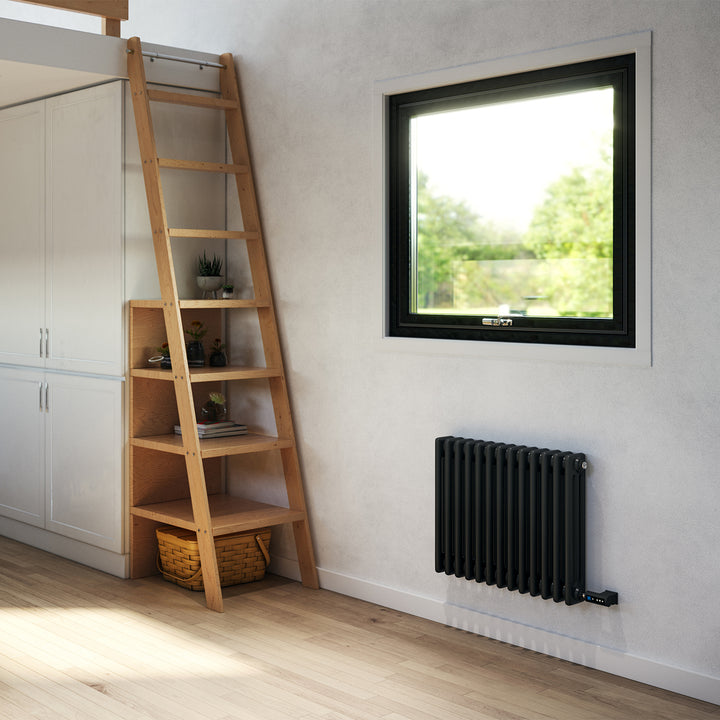 Alpha - Black Column Electric Radiator H500mm x W599mm 3 Column 600w Thermostatic WIFI
