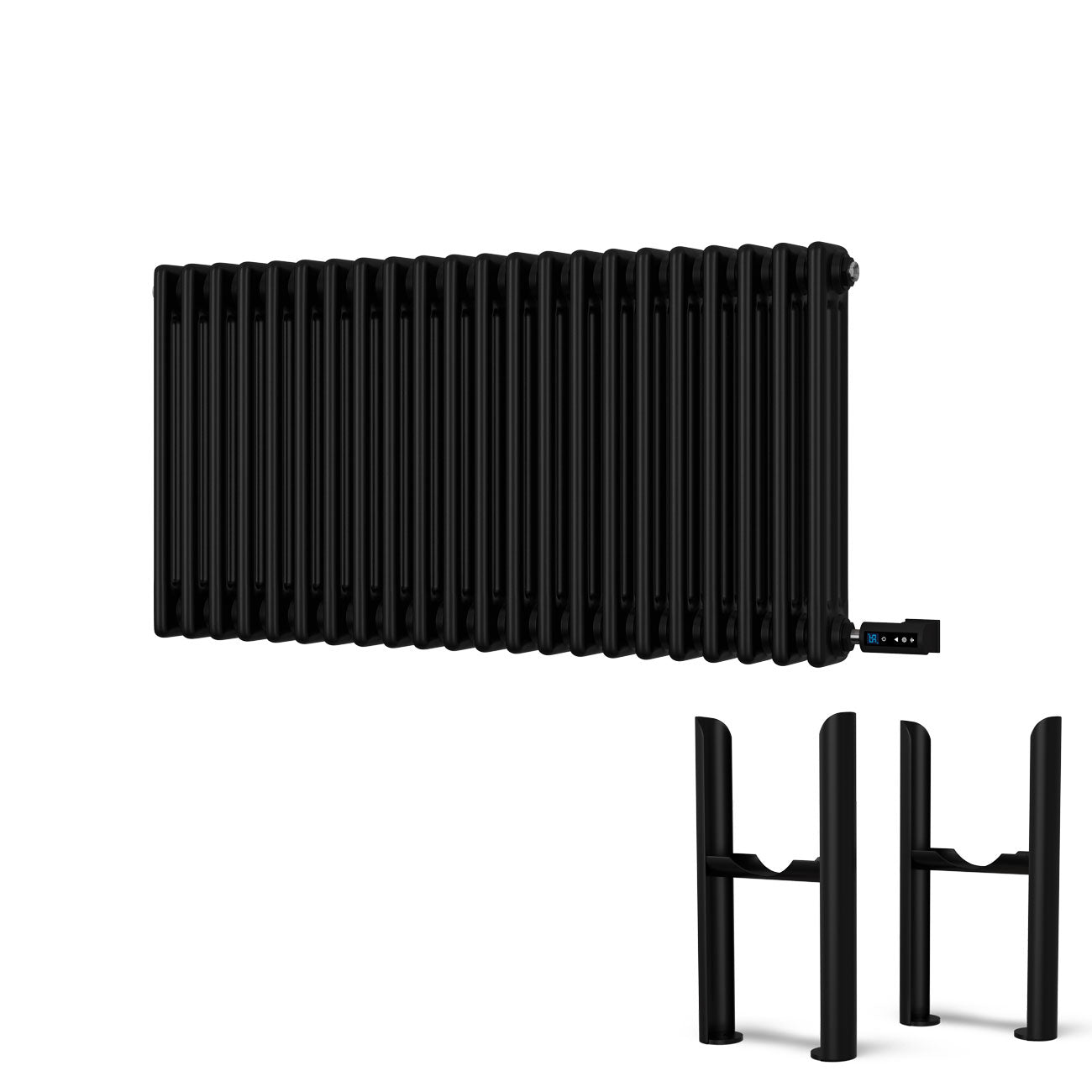 Alpha - Black Column Electric Radiator H500mm x W999mm 3 Column 1200w Thermostatic WIFI - Feet Included