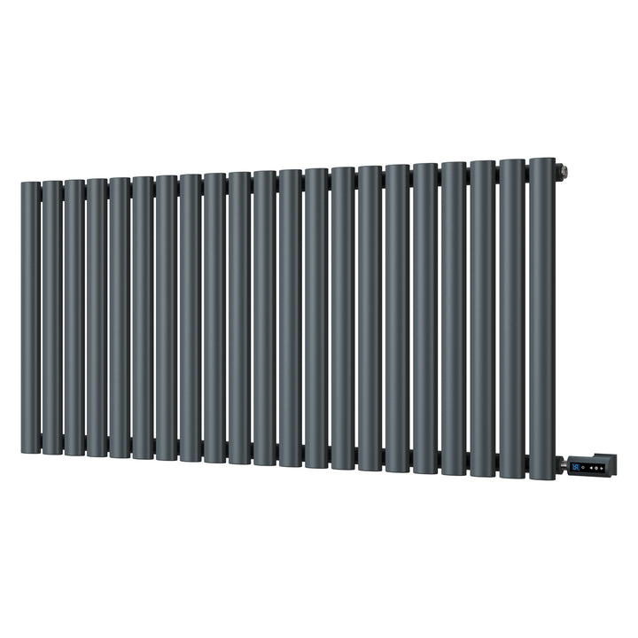 Omeara - Anthracite Horizontal Electric Radiator H600mm x W1218mm Single Panel 900w Thermostatic WIFI