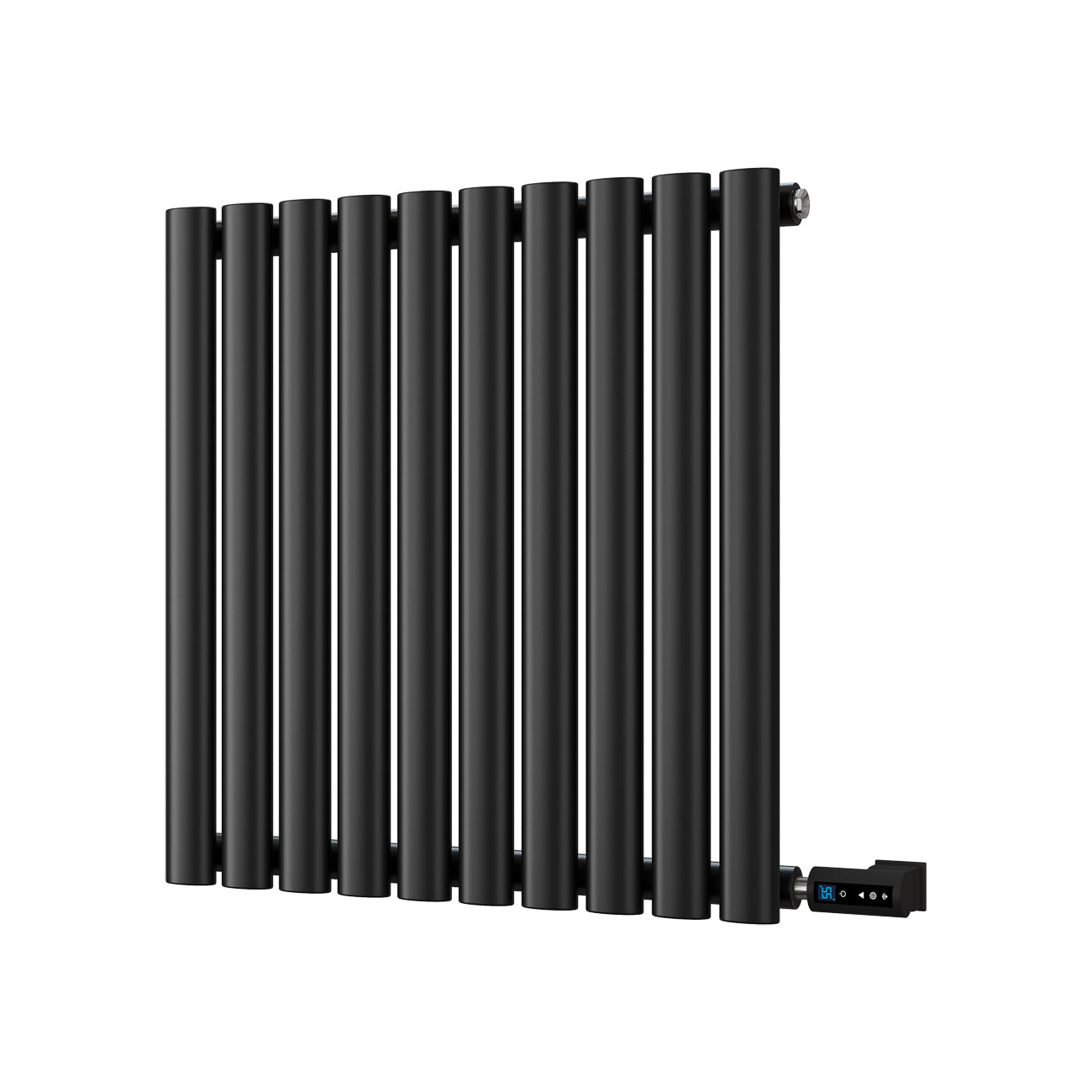 Omeara - Black Horizontal Electric Radiator H600mm x W580mm Single Pan