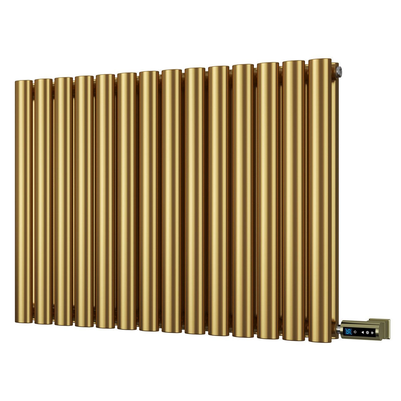 Omeara - Brushed Brass Horizontal Electric Radiator H600mm x W812mm Double Panel 800w Thermostatic WIFI