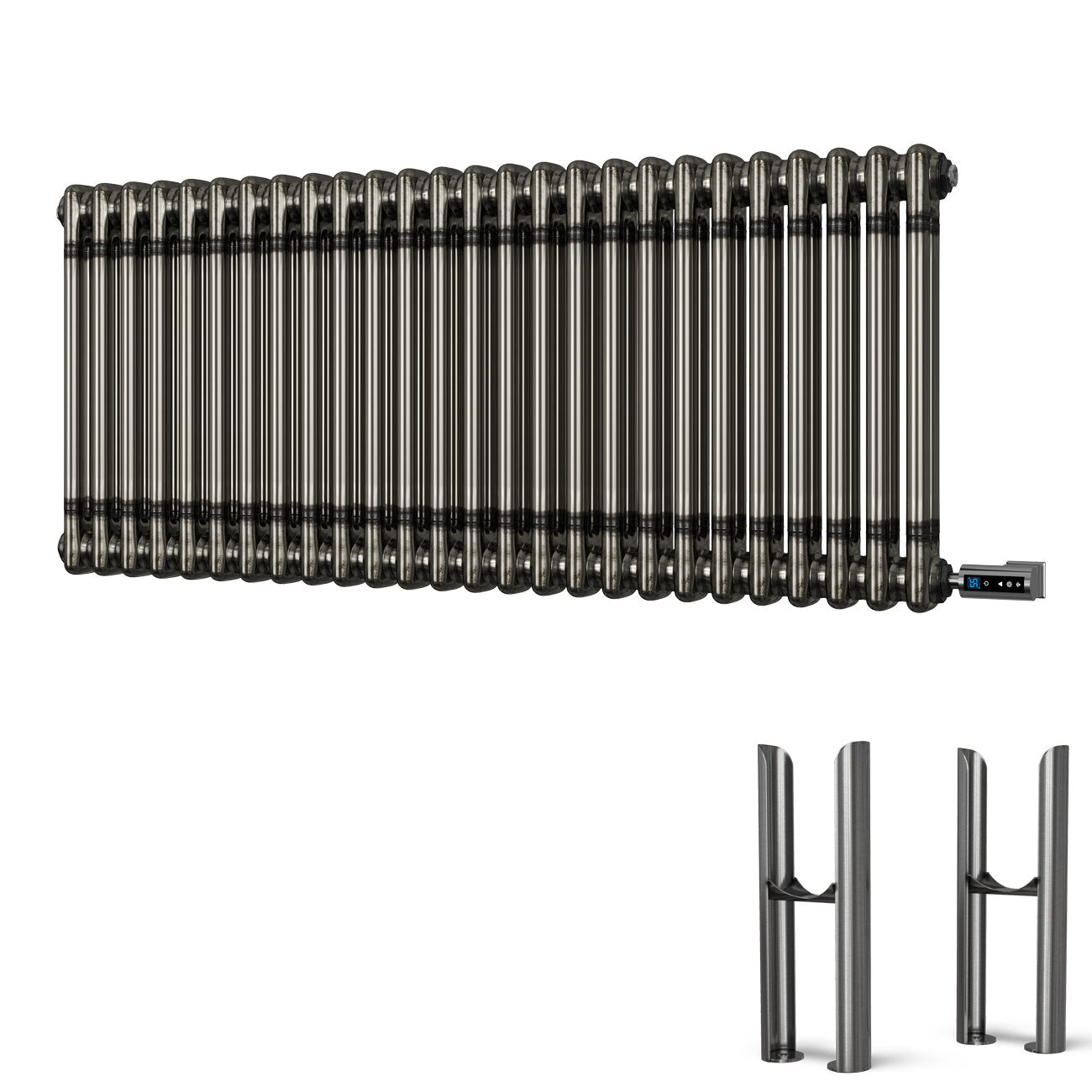 Alpha - Raw Metal Column Electric Radiator H500mm x W1164mm 2 Column 1500w Thermostatic WIFI- Feet Included