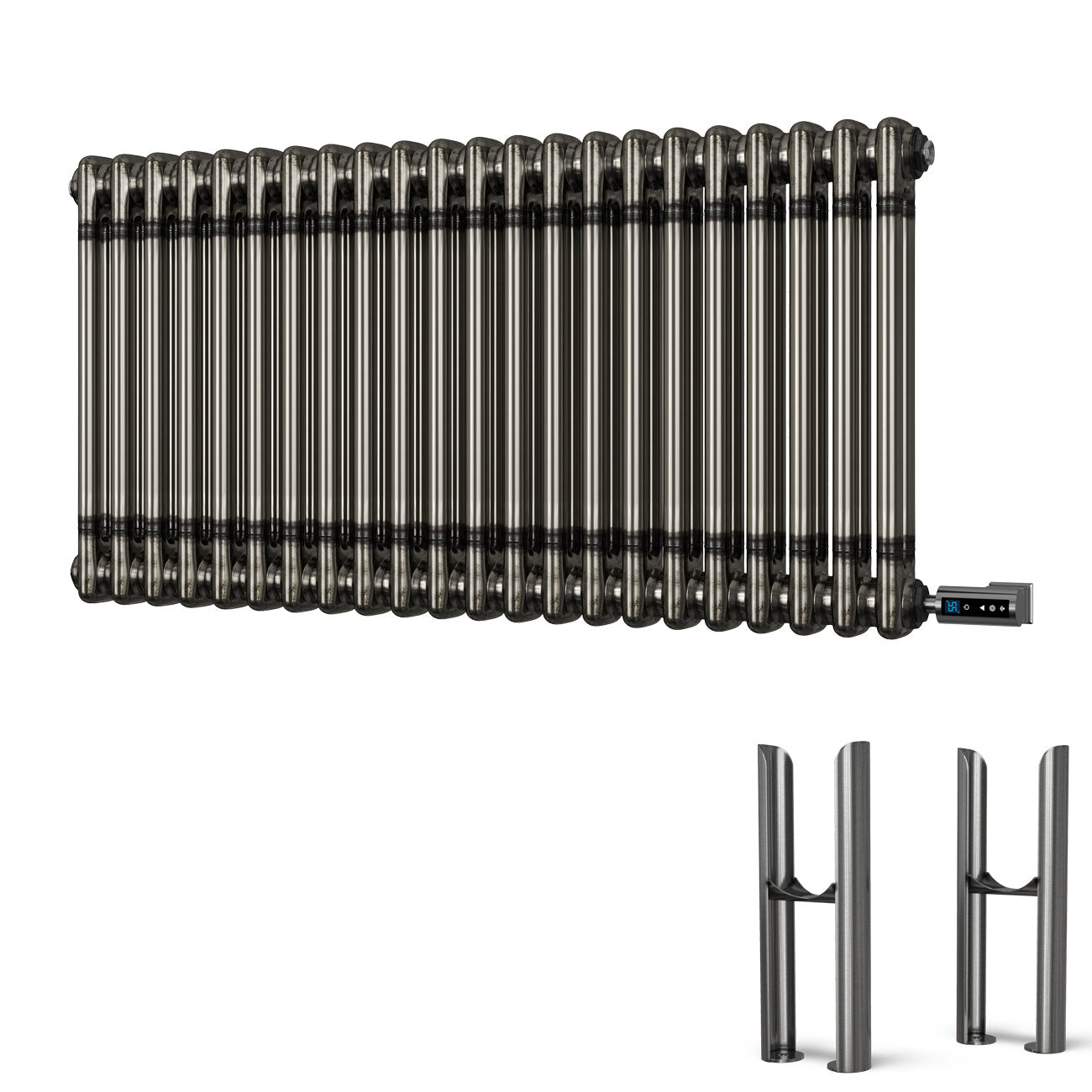 Alpha - Raw Metal Column Electric Radiator H500mm x W988mm 2 Column 900w Thermostatic WIFI - Feet Included