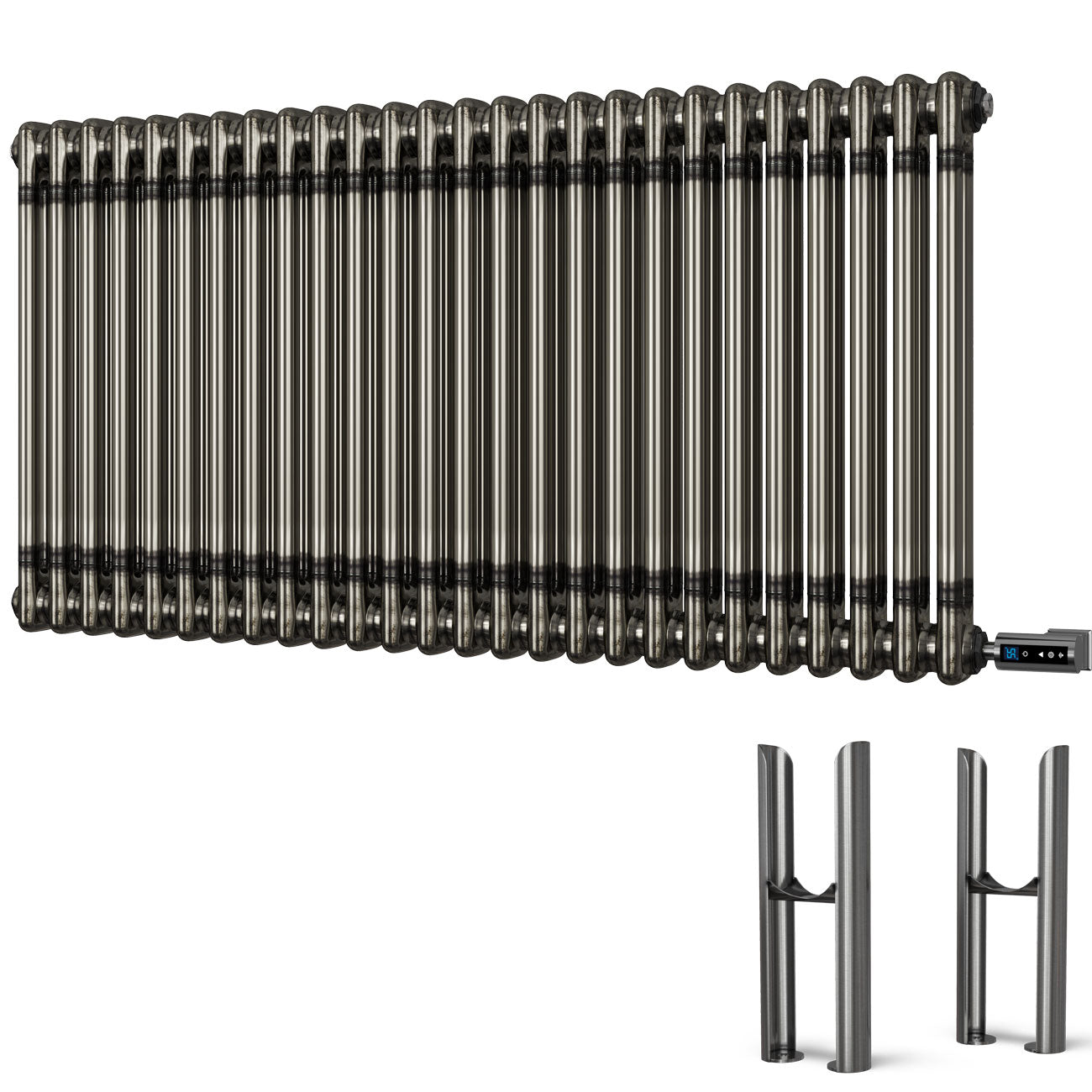 Alpha - Raw Metal Column Electric Radiator H600mm x W1164mm 2 Column 1200w Thermostatic WIFI - Feet Included