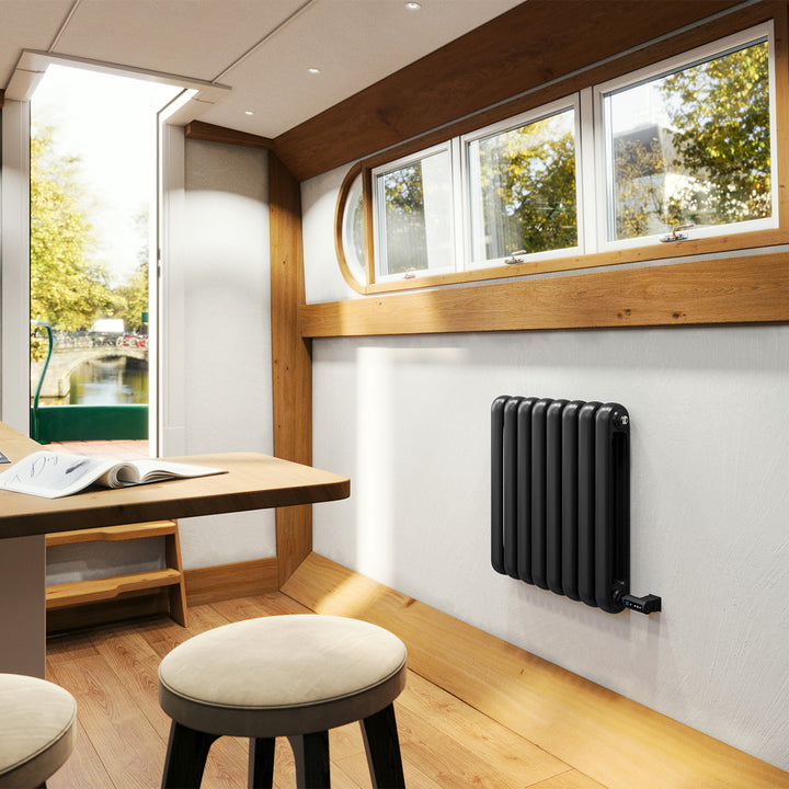 Sherwood - Black Round Top Column Electric Radiator H600mm x W576mm 2 Column 300w Thermostatic WIFI