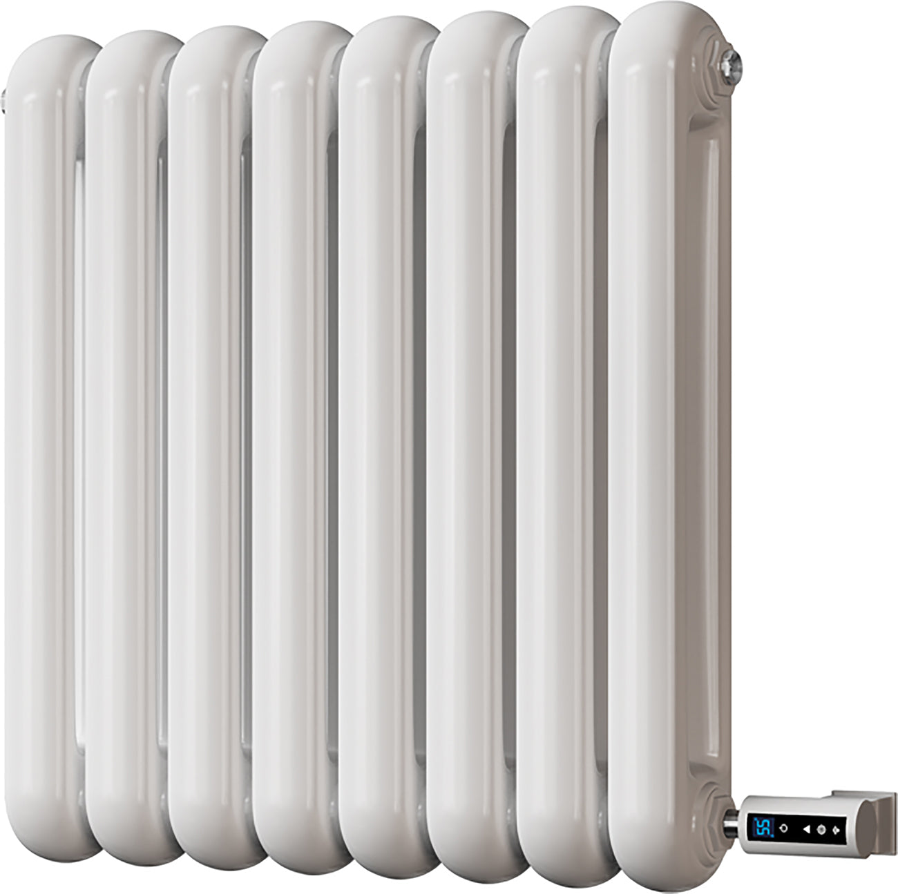 Sherwood - White Round Top Column Electric Radiator H600mm x W576mm 2 Column 300w Thermostatic WIFI