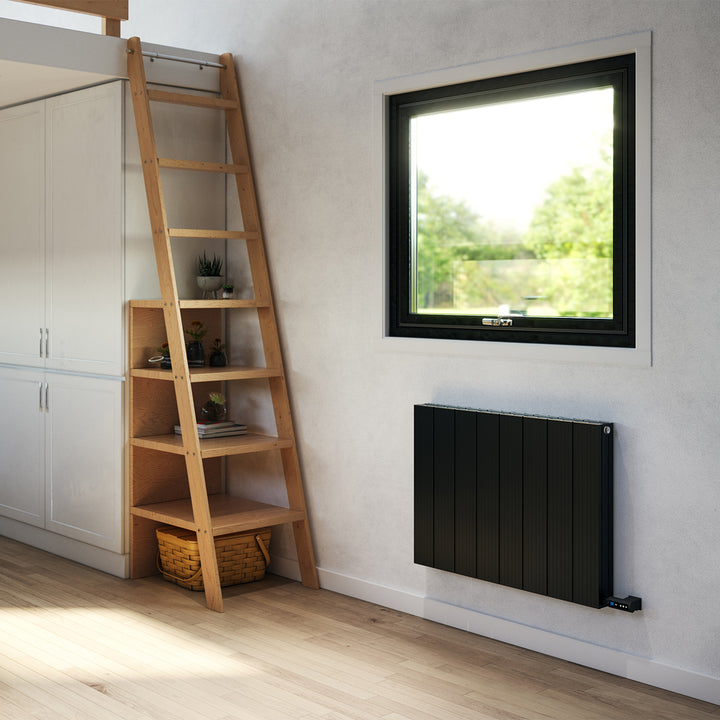 Thetford - Black Horizontal Electric Radiator Double Panel H600mm x W748mm Grooved 600w Thermostatic WIFI