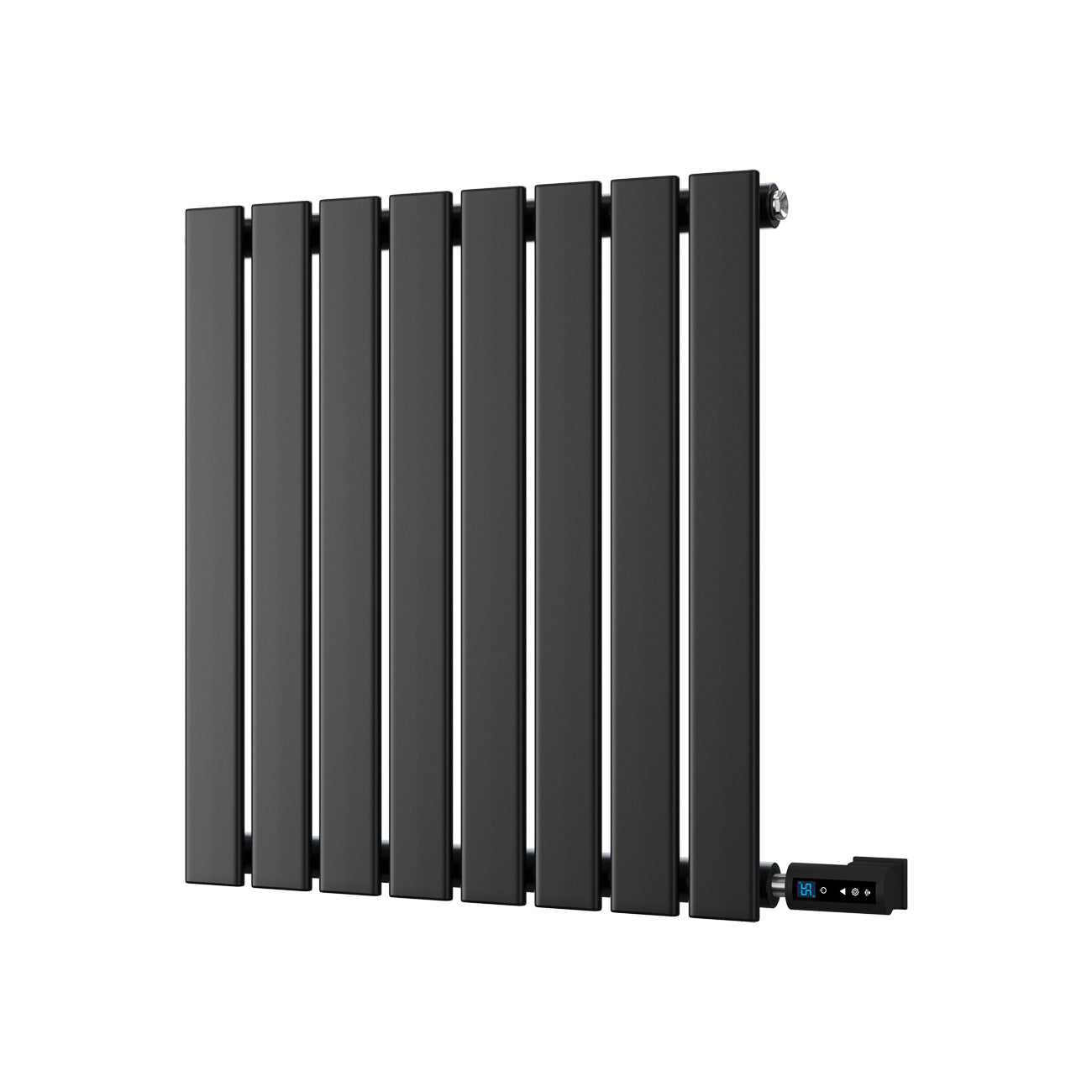 Typhoon - Black Horizontal Electric Radiator H600mm x W544mm Single Panel 300w Thermostatic WIFI - Feet Included