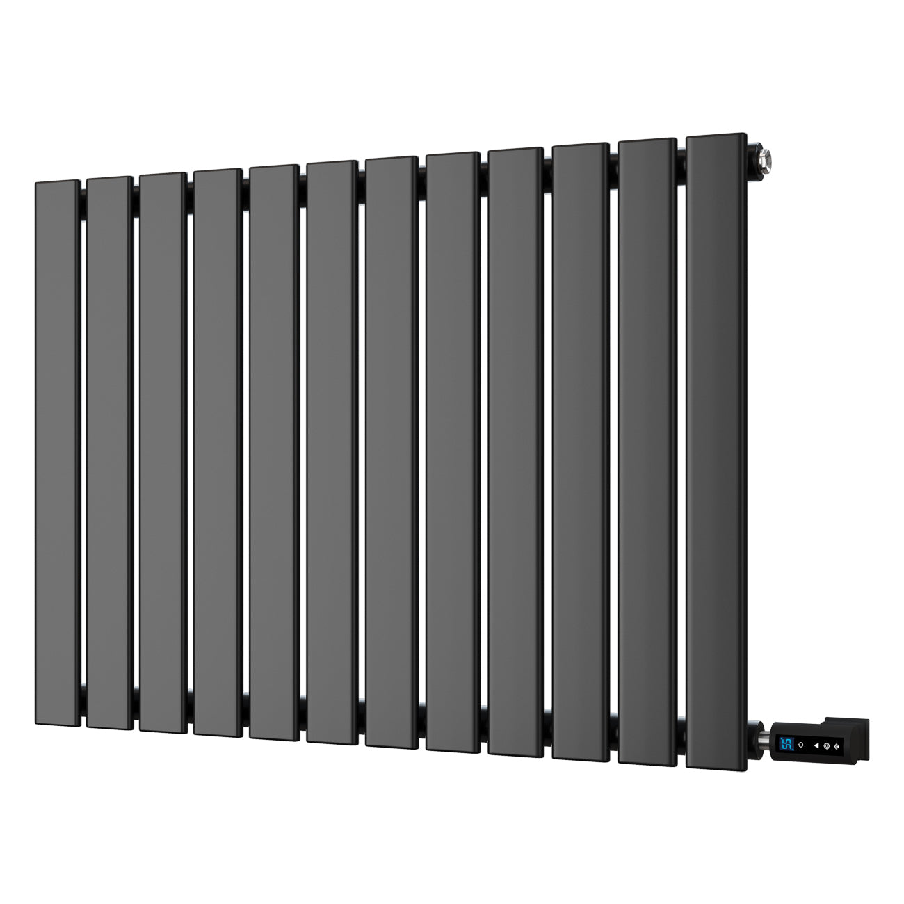 Typhoon - Black Horizontal Electric Radiator H600mm x W816mm Single Panel 600w Thermostatic WIFI - Feet Included